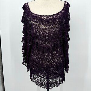 purple layered tiered crochet blouse women’s Large boho western fairycore lace